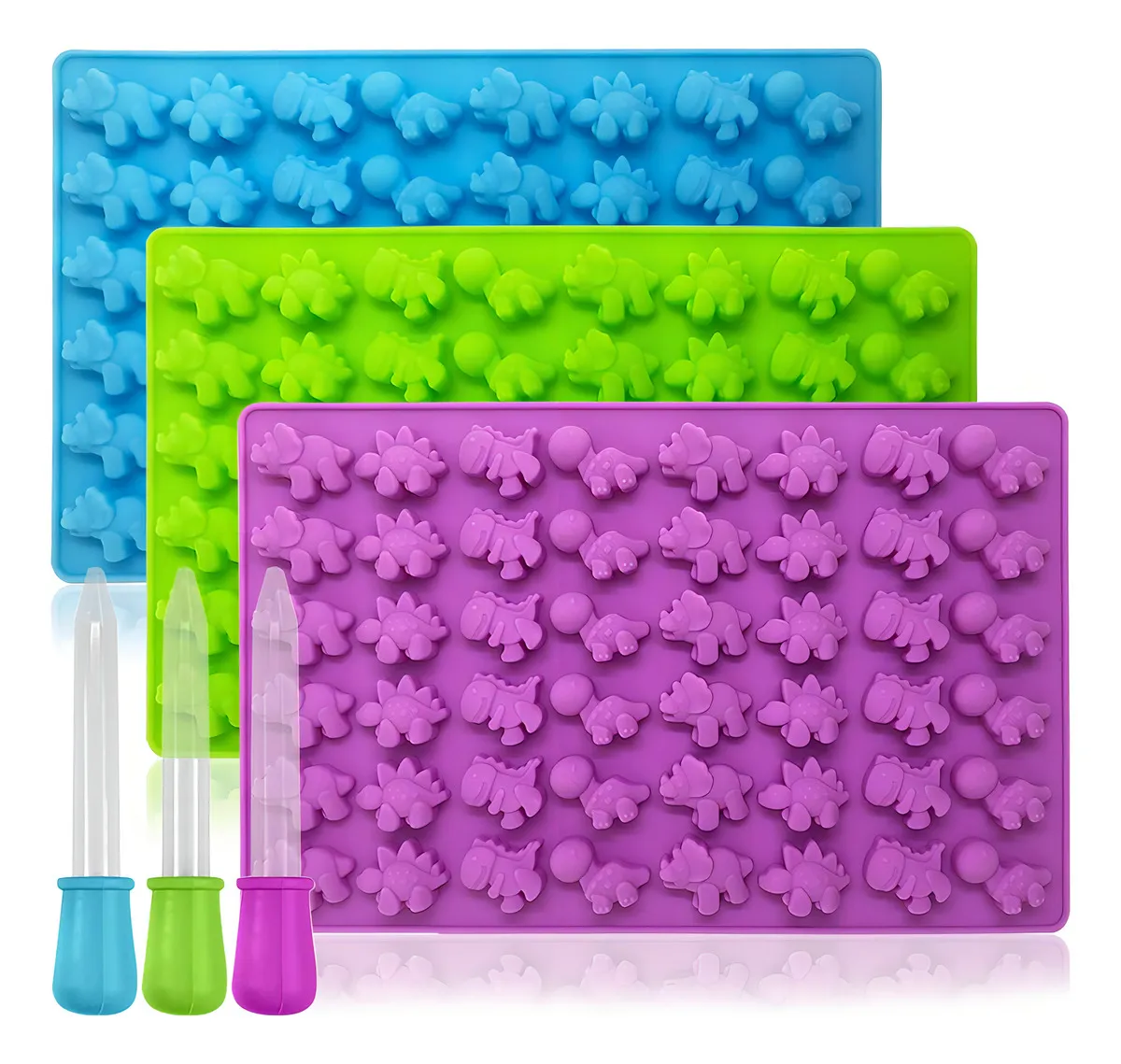 Molde de Silicona para Chocolate Dinosaurios - 3 Moldes Flexibles con 48 Cavidades - Crea Deliciosas Figuras de Dinosaurios para Fiestas y Regalos - M