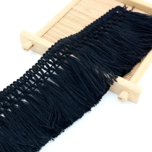 Cinta de Borla de Algodón con Flecos - USSEW659 - 10 Metros Negro - Decoración Bohemio para Cortinas, Cojines y Manualidades - Suavidad y Durabilidad