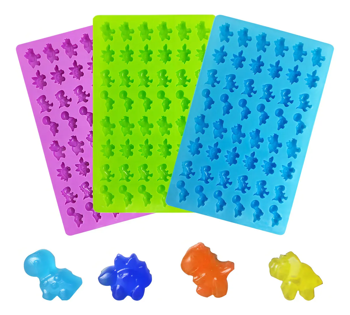 Molde de Silicona para Chocolate Dinosaurios - 3 Moldes Flexibles con 48 Cavidades - Crea Deliciosas Figuras de Dinosaurios para Fiestas y Regalos - M