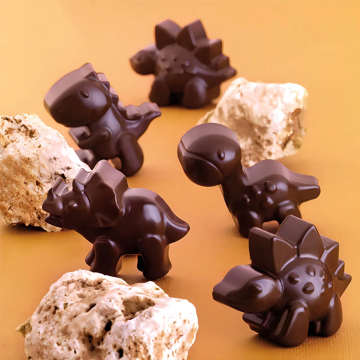 Molde de Silicona para Chocolate Dinosaurios - 3 Moldes Flexibles con 48 Cavidades - Crea Deliciosas Figuras de Dinosaurios para Fiestas y Regalos - M