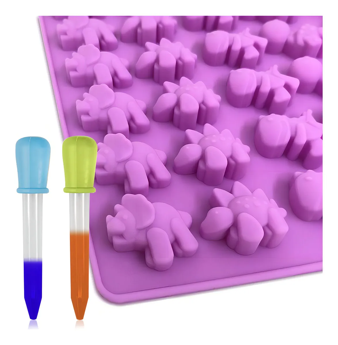 Molde de Silicona para Chocolate Dinosaurios - 3 Moldes Flexibles con 48 Cavidades - Crea Deliciosas Figuras de Dinosaurios para Fiestas y Regalos - M