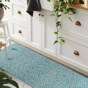 Alfombra Tejida a Mano Verde-Azulado 'Verano Sereno' - Marca 'CasaConfort': Ideal para Pasillo o Cocina, Diseño Artesanal, Durabilidad Superior, Fácil