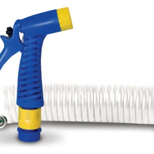 Manguera Rizada Flex-Tech de 1/2 Pulgada (1.27cm) x 4.57 Metros con Boquilla Ajustable: Resistencia y Versatilidad para tu Jardín y Tareas del Hogar -