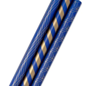 Set de 3 Rollos de Papel Tapiz Decorativo Azul Marino y Dorado Marca Genérica - Diseño Elegante, Fácil Instalación, Ideal para Renovar Espacios y Crea