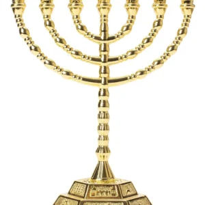 Portavelas Menorah 12 Tribus de Oro - Elegancia y Tradición para tu Hogar | Decoración Judía Auténtica - Fabricado con Metales Duraderos
