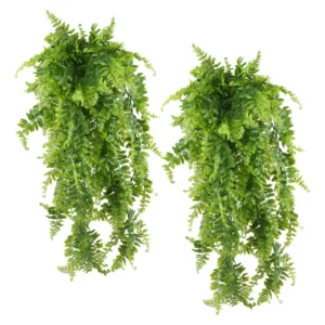 Set de 2 Helechos Boston Artificiales Colgantes [Marca Genérica] - Realismo Natural, Decoración de Interiores y Exteriores, Resistente a UV, Verde Vib