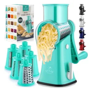 Rallador Rotatorio Manual para Queso y Verduras [Marca Genérica] - Modelo ProChef 5000: 5 Hojas Intercambiables, Succión Reforzada, Tritura, Ralla y R