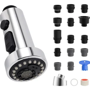 Cabezal de Repuesto para Llave de Cocina Hibbent: Modelo 3 Funciones con 15 Adaptadores - Ahorro de Agua y Diseño Ergonómico para tu Fregadero