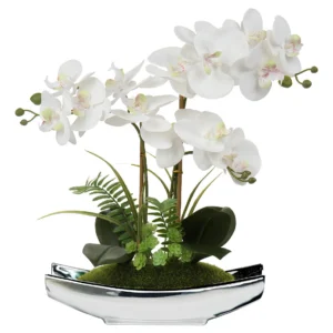Orquídeas Artificiales Decorativas Elegantes 38 cm Blancas con Maceta Plateada - Marca: [Marca Inventada] - Modelo: [Modelo Inventado] - Realismo Exce