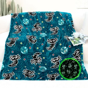 Manta Infantil de Felpa Axolotl Que Brilla en la Oscuridad, Modelo Sueño Acuático, Suave y Cálida para Niños - Ideal para Regalo y Decoración