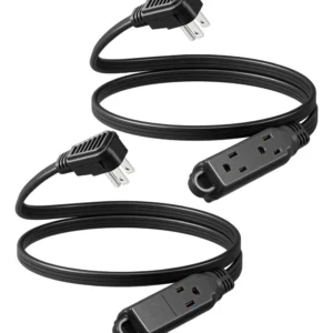 Cable de Extensión Eléctrico 3 Salidas con Enchufe Plano, 16/3, Negro, Marca 'Con-Tech': 15 Metros de Alcance Confiable para Herramientas y Dispositiv