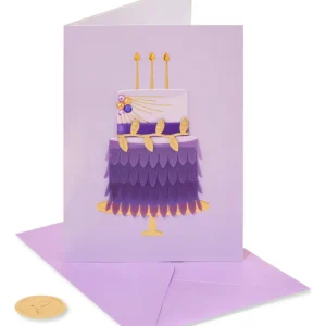 Tarjeta de Cumpleaños Papyrus para Ella: Diseño Elegante de Pastel con Plumas y Acabados Premium | Mensaje Personalizable para Celebrar un Año Más de