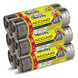 Sacchi Nettezza Acero Inoxidable con Sistema Bloccasac Casalingo Sacchi - Contenedor de 30 Litros para Basura Doméstica, Diseño Elegante y Duradero