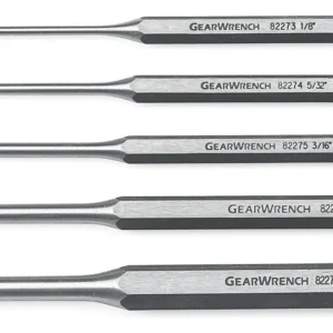Juego de 5 Punzones de Precisión Gearwrench 82309: Herramientas de Impacto para Tareas de Mecánica y Carpintería, Acero Resistente y Diseño Ergonómico