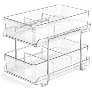 Organizador Transparente de Baño Interdesign Clarity de 2 Niveles con Divisiones Ajustables: Almacenamiento Elegante y Ordenado para Cosméticos y Acce