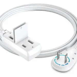 Cable de Extensión Plano Giratorio 360° con 3 Tomas - Marca Xyltech Modelo XT-360 Blanco - Flexibilidad Total y Seguridad para el Hogar y la Oficina