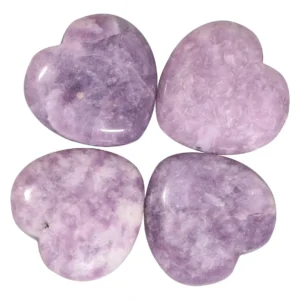 Piedras de Lepidolita Morada en Forma de Corazón para Reiki - Marca: [Tu Marca] - Pack de 4 Piezas de 1 Pulgada, Equilibrio Emocional, Sanación Energé