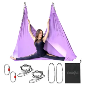 Hamaca de Yoga Aérea de Seda PREMIUM - Marca YogaFly - Modelo Pro 5.5 Yardas - Tela Sedosa, Resistencia Superior, Yoga Aéreo Profesional, Soporta Hast