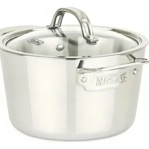 Viking Culinary Olla de Sopa Contemporánea de Acero Inoxidable: 8 Cuartos, Triple Capa para Distribución Uniforme de Calor, Apta para Inducción, Cocin