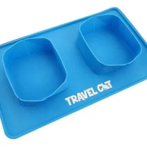 Cuencos Plegables de Viaje 2 en 1 para Gatos con Alfombrilla - Marca Pawfect Pets - Modelo Traveler - Portátil, Antiderrames, Silicona Segura - Perfec
