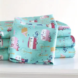 Juego de Sábanas King Size Retro Happy Glamping Lifestyle: Microfibra Suave, Diseño Vintage, Ideal para Cabañas y Amantes del Camping, Lavable a Máqui