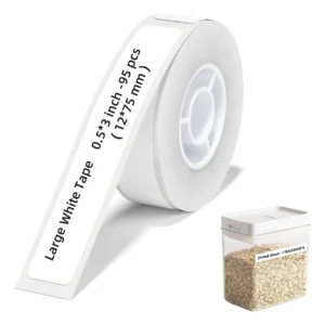 Cinta de Etiqueta Blanca NiiMbot D11 Compatible | 1.2 cm x 7.5 cm | Papel Térmico Laminado Estándar | Organización y Rotulación Profesional | Durabili