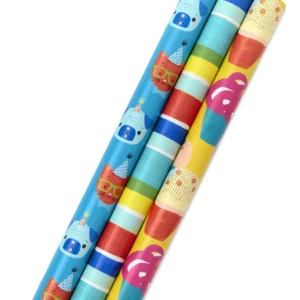 ¡Decora la Fiesta con Alegría! Rollos de Papel para Envolver Regalos de Cumpleaños Infantiles Coloridos | Marca Genérica | Diseño Divertido, Material