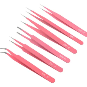 Kit de Pinzas de Precisión ROSADAS Anti-Estáticas para Electrónica, Joyería y Manualidades - Juego de 6 Piezas Acero Inoxidable con Diseño Ergonómico
