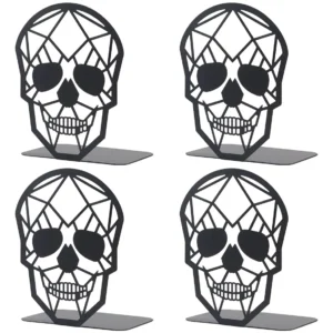 Sujetalibros de Metal con Diseño de Calavera Negra | Marca 'Gótico' | Modelo 'Craneo-01' | Resistentes y Decorativos para Escritorio y Oficina | Manté