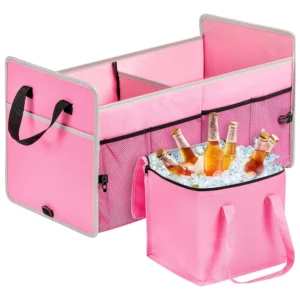 Organizador de Maletero para Coche Rosa con Nevera Térmica Integrada | Marca CoolRide Modelo CX-500 | Almacenamiento Versátil y Diseño Elegante para V