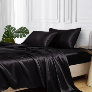 Descanso Premium: Juego de Sábanas de Satén Negro para Cama Matrimonial [Marca del Producto] - Suavidad Excepcional, Elegancia Duradera y Fácil Cuidad