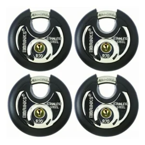 Candados de Disco Keeper Brinks 673-70401: Paquete de 4 para Máxima Seguridad Exterior - Acero Inoxidable, Resistente y Duradero para Portones, Traste