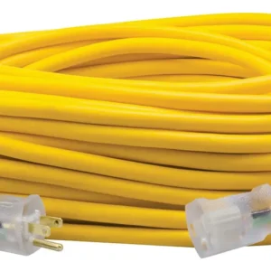 Cable de Extensión para Exteriores Truper® de 30.5 Metros (100 pies), Amarillo Brillante con Luz Indicadora, Resistente al Agua y Uso Rudo, Modelo 176