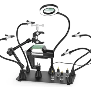 Manos de Ayuda Magnéticas con Lámpara de Aumento LED 3X - Marca X (Modelo: MG-3000): Soldadura, Electrónica y Manualidades Precisas - Iluminación LED