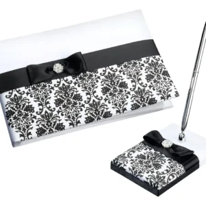 Libro de Visitas Elegante Damasco 25cm Negro con Lapicero Incluido | Marca [Marca Imaginaria] | Modelo [Modelo Único] | Diseño Clásico y Duradero | Pe