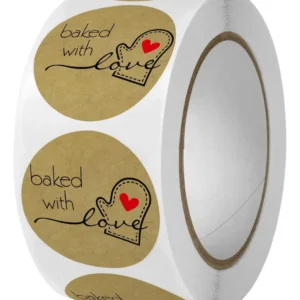 Etiquetas de Agradecimiento 'Baked with Love' Etiquetartika: 100 Stickers Adhesivos para Productos Horneados Artesanales. Vinilo Resistente, Diseño Es