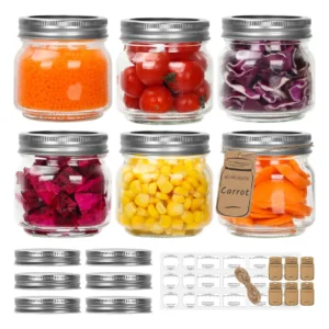 Tarros de Vidrio de 240ml con Tapas Herméticas - Paquete de 6 - Marca Genérica Premium - Ideal para Conservas, Almacenamiento y Decoración - Incluye E