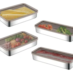 Contenedor Apilable OXO Good Grips para Tocino y Queso: Acero Inoxidable, Hermético, Apilable y Libre de BPA. Ideal para Refrigerador y Alimentos Fres