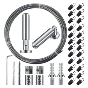 Cortina de Alambre Ajustable para Decoración y Organización, Marca Genérica, Modelo Decor-Wire 48, con 48 Clips para Fotos, Notas y Decoración Creativ