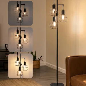 Lámpara de Pie Industrial Ajustable: Iluminación de Diseño Moderno con Marca 'Luminosa'. Modelo 'Forge' con Luz Cálida Regulable, Ideal para Decoració