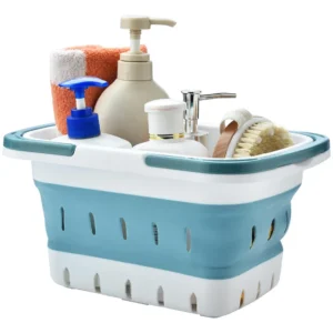 Cesta de Ducha Portátil Plegable Azul | Marca PractiOrganize | Modelo ShowerMax: Organización Eficiente y Fácil Transporte para Baño y Viajes