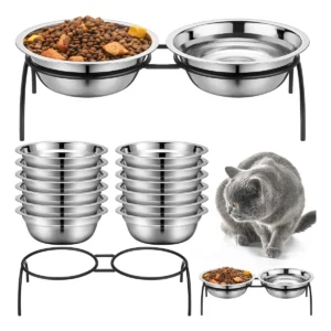 Juego de Comederos Elevados para Mascotas [Marca: PetZen] Modelo ZenFlow: Diseño Ergonómico con Cuencos de Acero Inoxidable, Ideal para Gatos y Perros