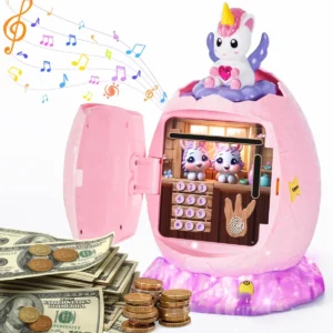 Alcancía Electrónica Musical para Niñas con Diseño de Unicornio, Marca Genérica, Modelo 'Sueños Mágicos': Seguridad y Diversión Aseguradas, con Contra