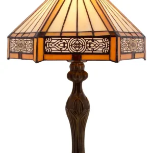 Lámpara de Mesa Tiffany Hexagonal Amarilla Estilo Misión, Marca [Marca Inventada: 'Luz & Arte'], Modelo 'Sol Naciente': Iluminación Decorativa Clásica