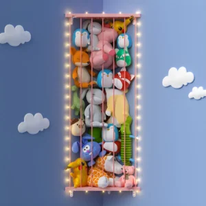 Organizador de Peluches con Luces LED, Marca 'Sueño Infantil', Modelo 'Estelar': Red de Almacenamiento Ajustable para Juguetes, Diseño Decorativo para