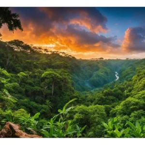 Fondo para Acuario Premium - Tetra®: Atardecer Tropical con Cascada y Selva Frondosa - Decora tu Acuario con Realismo y Facilidad - Modelos Disponible
