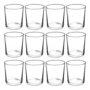 Portavelas Votivas de Vidrio Transparente Clear, Paquete de 12 Unidades - Iluminación Elegante y Segura para Decoración del Hogar y Eventos Especiales