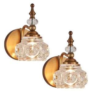 Ilumina tu Espacio con Elegancia: Juego de 2 Apliques de Pared de Latón Mate 'Lumini' MJ-W885-1A2 - Diseño Moderno Retro, Durabilidad y Fácil Instalac