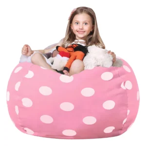 Puf de Almacenamiento para Juguetes de Peluche - Modelo Estelar Lunares Rosas by KidKraft: Organización Divertida y Decorativa para Cuartos Infantiles