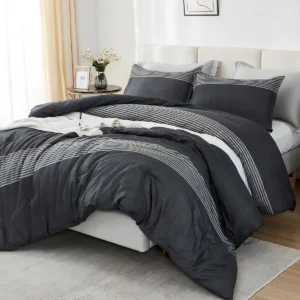 Juego de Edredón California King 3 Piezas Moderno, Diseño Geométrico en Negro, Blanco y Gris. Marca ComfortDreams, Modelo Eclipse: Confort Térmico y E